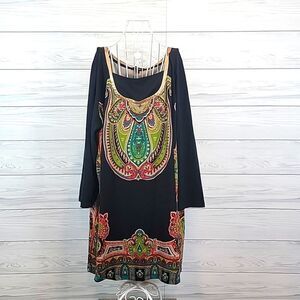 Tallissime tunic dress in black with bold color graphics Women's Size 26W